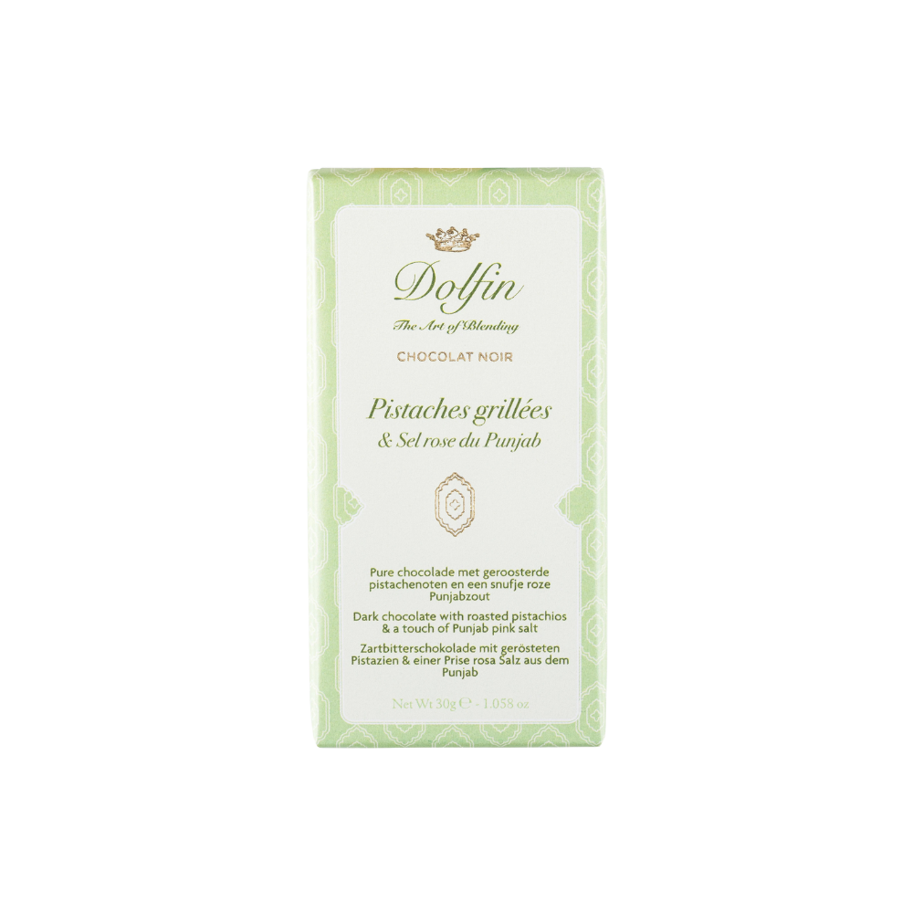 DOLFIN Tavoletta Fondente con Pistacchi Tostati e Sale Rosa del Punjab